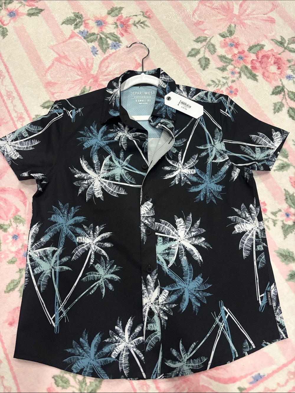 Boys BKE  Black Tropical Palm Short Sleeve Shirt